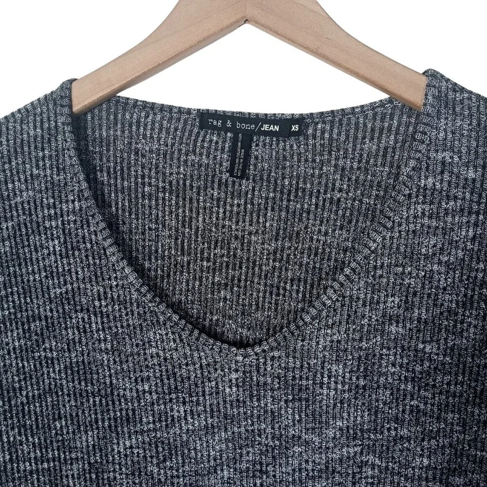 rag & bone Jean Womens V-Neck T-Shirt Black Gray Ribbing Cutout Back Size XS - Picture 4 of 10